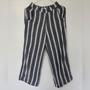 Hollister California Wide Leg Linen Casual Pants Gray And White Striped Lined XS